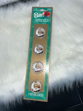 Vintage Hallmark Barbie Holiday Button Covers - Gold Trim